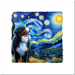 Starry Bernese Mountain Dog Portrait - Pet Portrait Posters and Art